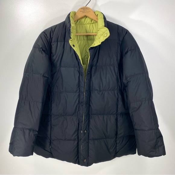 Lands’ End Reversible Black Pear Green Down Puffer Jacket Winter Coat M 10 12 P - Picture 1 of 15